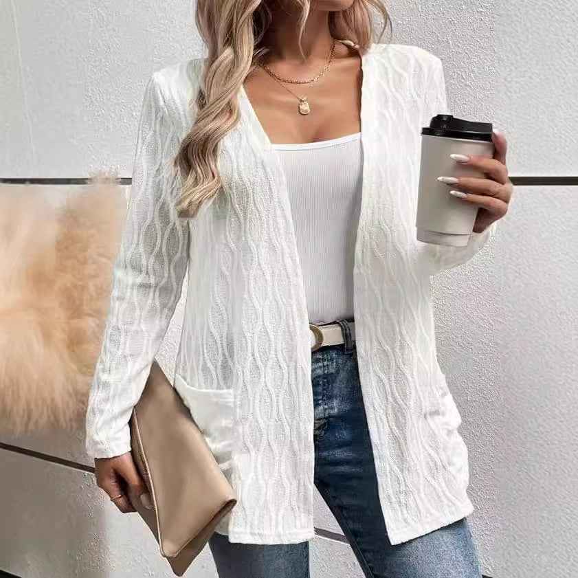 Hollow-out Casual Commuting Knitted Long-sleeve Cardigan