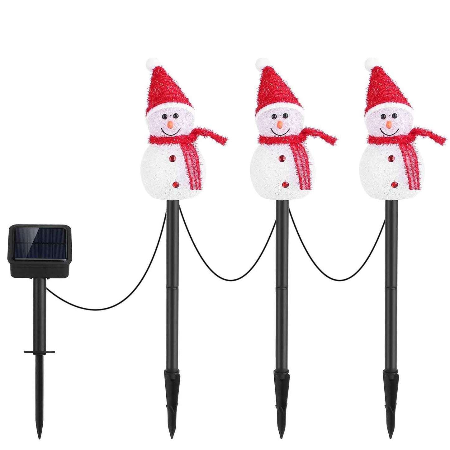 Solar Powered 3 Snowmen Garden Stake Light - IP55 Waterproof LED Pathway Lamp