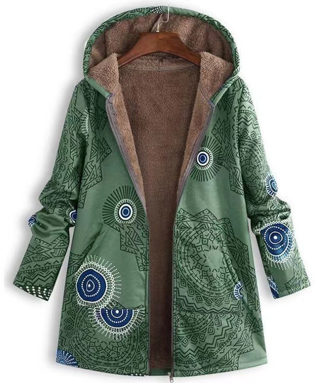 Casual Printed Plush Hoodie - Soft Graphic Sweatshirt for Women