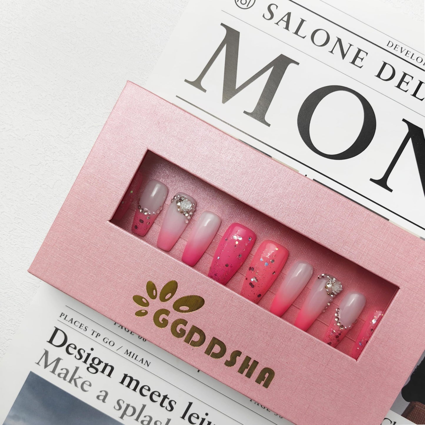 GGddsha Nails Handmade Pmma Acrylic Nails Press On NailsShort Reusable Fake False Nails Kit With Box Gifts ForWomen,Blush Elegance