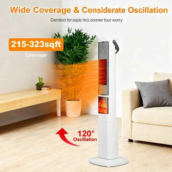 Fast Heating Oscillating Space Heater - 120° Wide Angle 30% Faster Warmth, 3D Flame, 5 Timer & Remote Control, Safe Quiet Heater For Bedroom Office