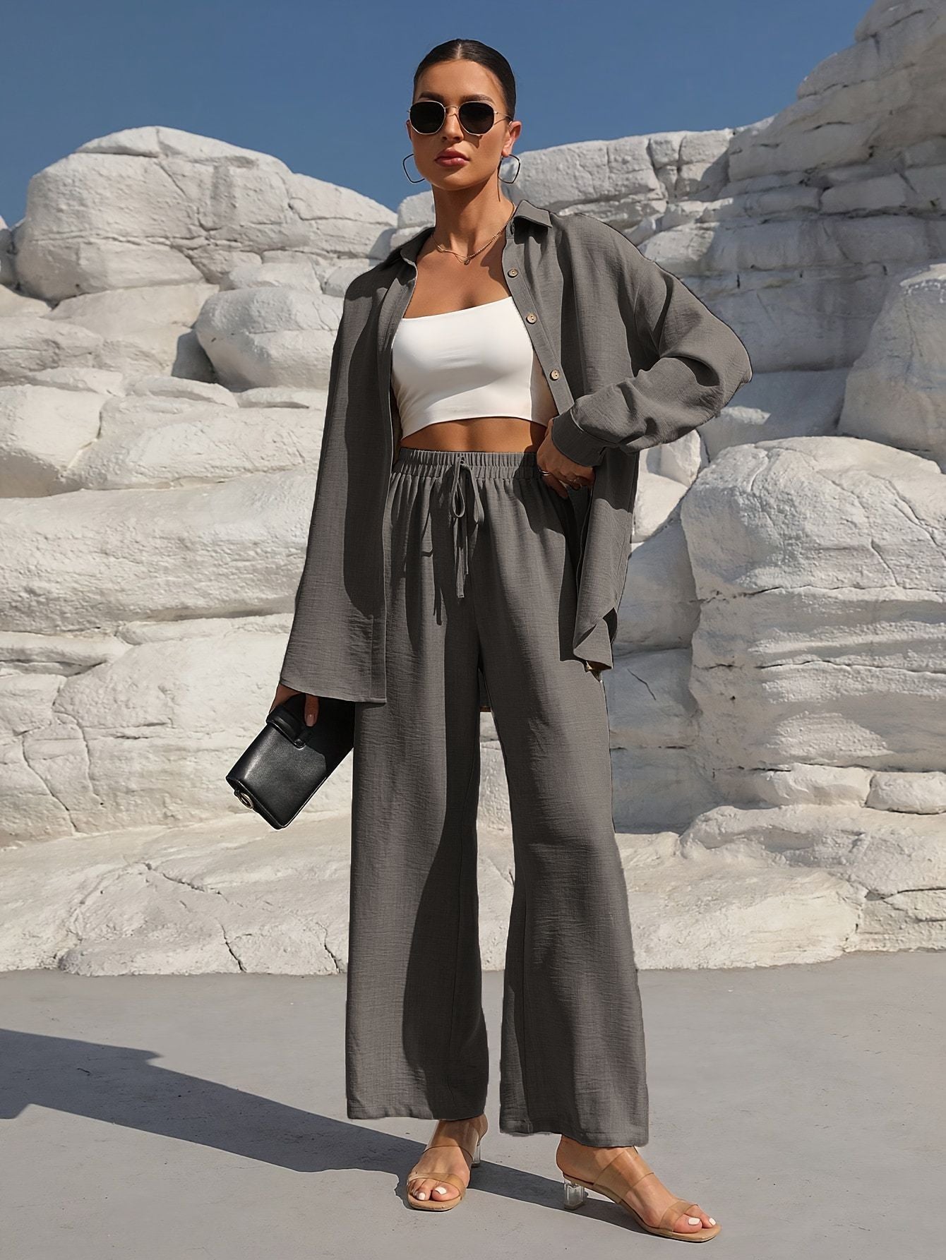 Women's Long Sleeve Cardigan Two-Piece Dress Set - Elegant Layered Outfit