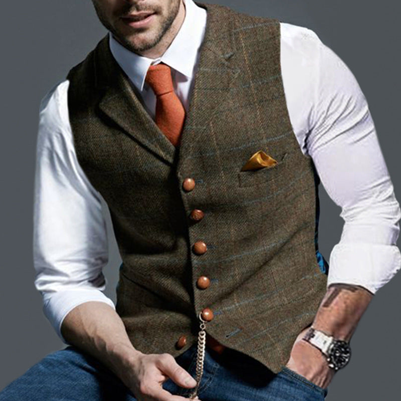 Men's Casual Lapel Plaid Slim Fit Vest - Classic Business Waistcoat