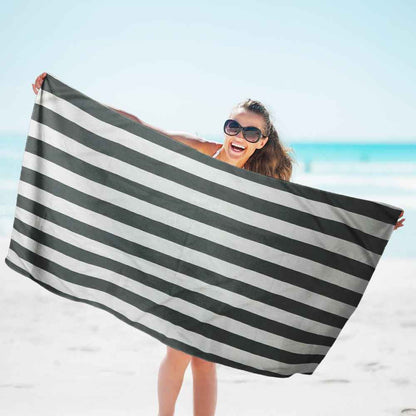 Striped Quick-drying Bath Towel Double-sided Velvet Beach Sports Hood