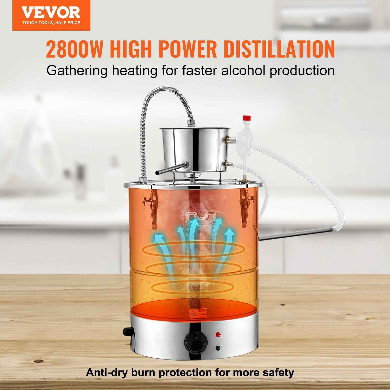 Alcohol Still, 15 Gal 50L Water Alcohol Distiller, Home Distillery Kit Include Stainless Steel Tube & Pump & One-way Exhaust Valve & Thermometer (30-120℃ ) For DIY Whisky Wine Brandy, Silver