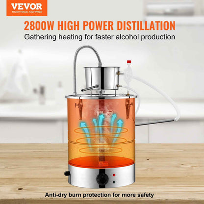 Alcohol Still, 15 Gal 50L Water Alcohol Distiller, Home Distillery Kit Include Stainless Steel Tube & Pump & One-way Exhaust Valve & Thermometer (30-120℃ ) For DIY Whisky Wine Brandy, Silver