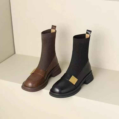 Mid-heel Retro New Loafer Ankle Boots