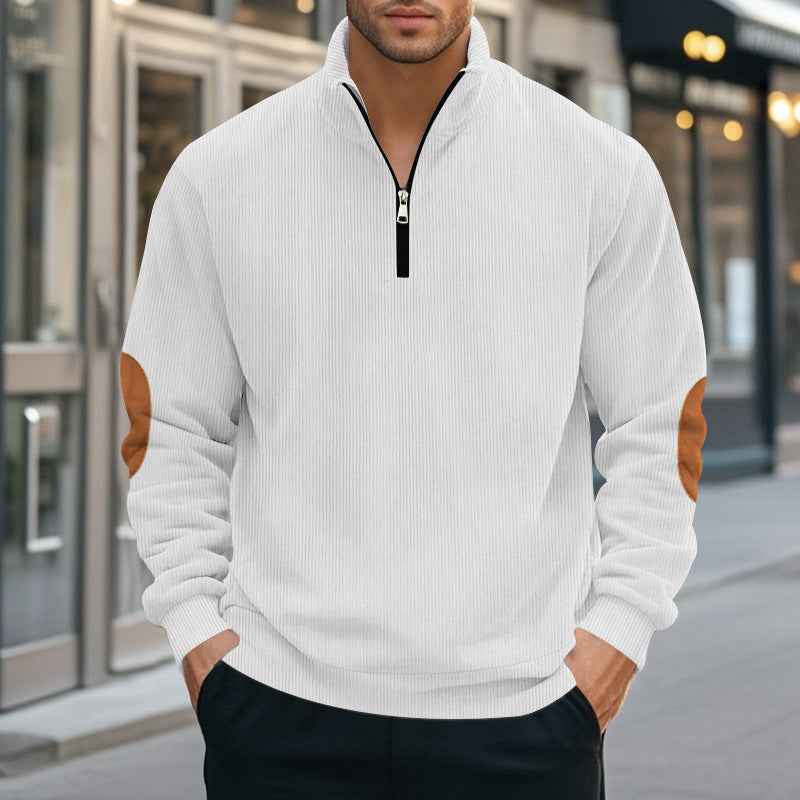 Half Zipper Men's Long-sleeved Sweater Corduroy Stand Collar Baggy Coat