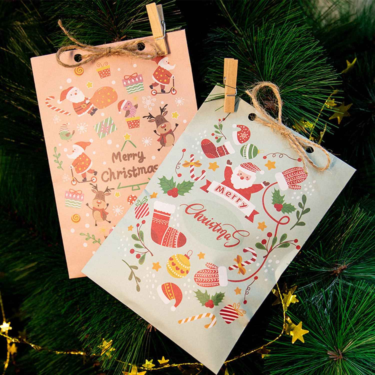 48 Pack Christmas Advent Calendar Bags Kit - Envelope Shape with Numbers Stickers - DropOnline.co