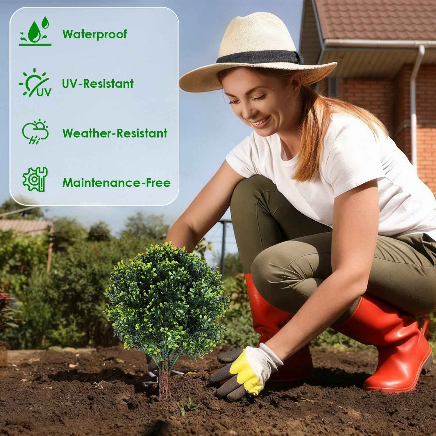 2 Packs Faux Boxwood Ball Trees - Artificial Topiary with Ground Spike