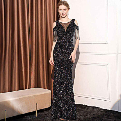 Sequin Long Slim Slimming Fishtail Dress