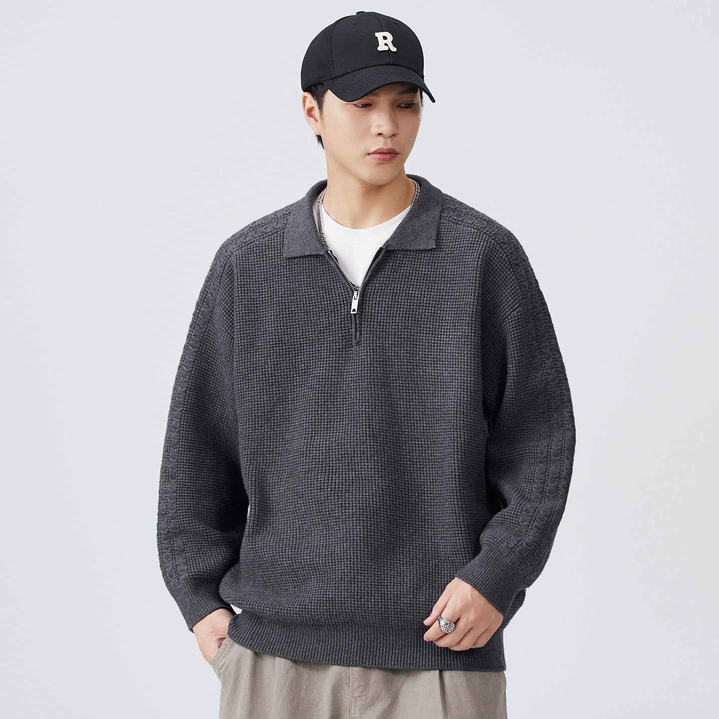 Half-collar High-end Lapel Men's Solid Color Versatile Sweater