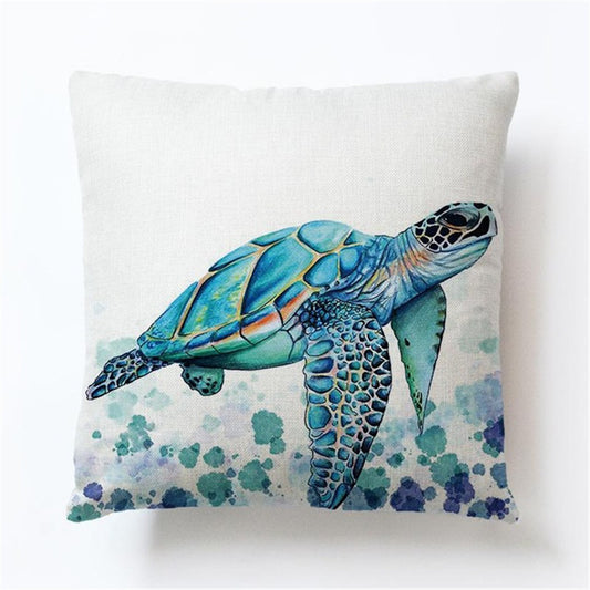Turtle Print Polyester Cushion Cover - Ocean Theme Decorative Pillow Case for Home