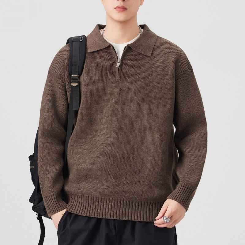 Turn-down Collar Half-zip Sweater Loose Commuting Knitwear