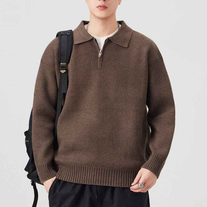 Turn-down Collar Half-zip Sweater Loose Commuting Knitwear