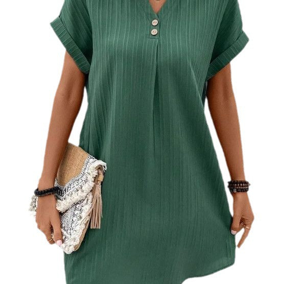 V-neck Solid Color Dress