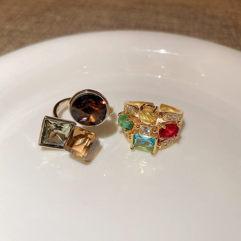 Zircon Geometric Ring - Multi-Layer Oval Open Design