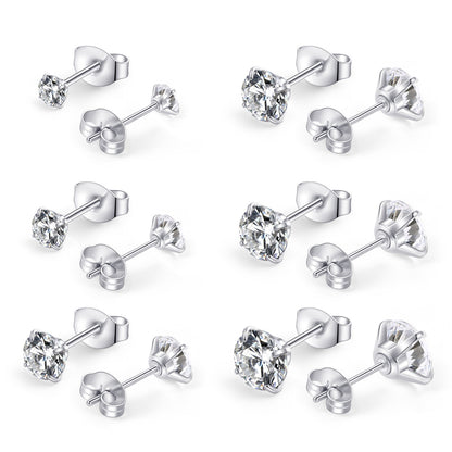 Huazi Diamond, Butterfly Buckle Titanium Steel Stud Earrings 6 Pairs - DropOnline.co