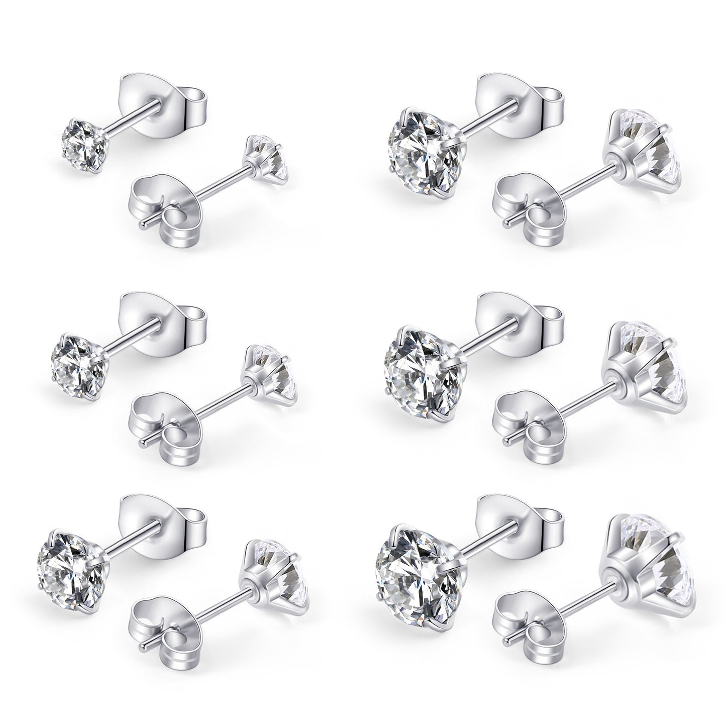 Huazi Diamond, Butterfly Buckle Titanium Steel Stud Earrings 6 Pairs