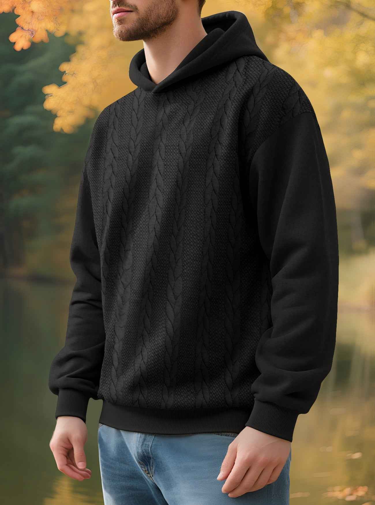 Men's Casual Thick Jacquard Hooded Sweatshirt