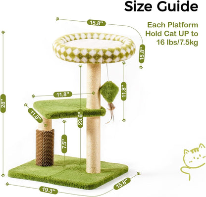 Mewoo Large Cat Tree Tower For Adult Cats - Multi-Level Scratching Post With Removable Perch & Interactive Toys, Indoor Cat Furniture For Kittens Green - DropOnline.co
