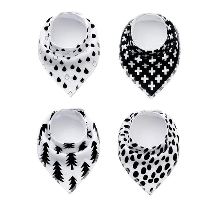 Baby Bandana Bibs 4-Pack - Cotton Triangle Drool Bibs with Arrow & Wave Prints - DropOnline.co