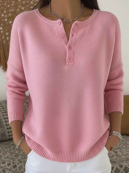 Woolen Button V-Neck Women's Sweater