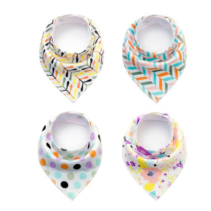 Baby Bandana Bibs 4-Pack - Cotton Triangle Drool Bibs with Arrow & Wave Prints - DropOnline.co