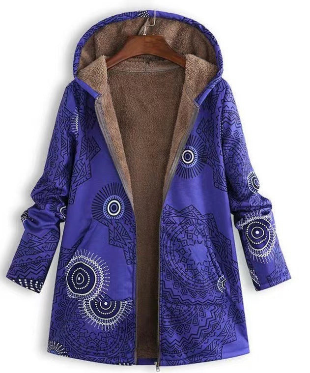 Casual Printed Plush Hoodie - Soft Graphic Sweatshirt for Women