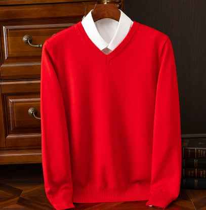 Knitted Sweater V-neck Men's Pullover Base Shirt