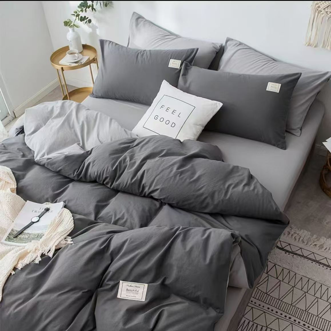 Nordic Style Washed Cotton Bedding Set - 3-Piece Student Dorm Collection | Royal Blue