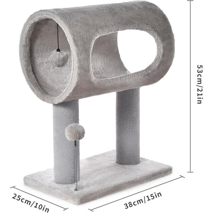 Gray Indoor Cat Tree With Hanging Ball 20.5Cat Tree With Tunnel Bed And Scratching Post Cat Tower - DropOnline.co