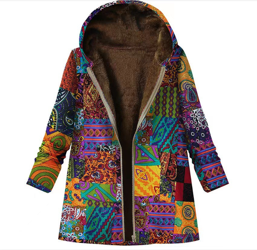 Casual Printed Plush Hoodie - Soft Graphic Sweatshirt for Women