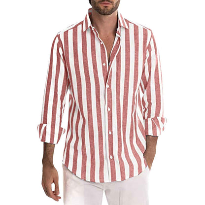 Men's Yarn-Dyed Striped Casual Shirt - Long Sleeve Loose Fit