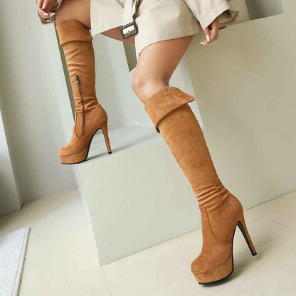 Suede Elastic Foldable Over-the-knee High-heel Riding Boots