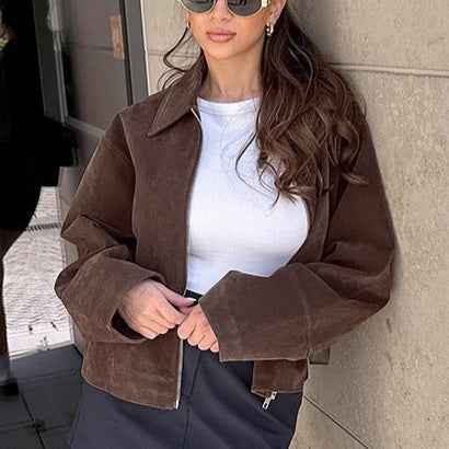 Vintage Brown Suede Lapel Baggy Coat