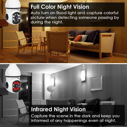 1Pc E27 WiFi Bulb Camera 1080P FHD WiFi IP Pan Tilt Security Surveillance Camera With Two-Way Audio Full Color Night Vision Flood Light Motion Tracking Siren Function APP Control - DropOnline.co