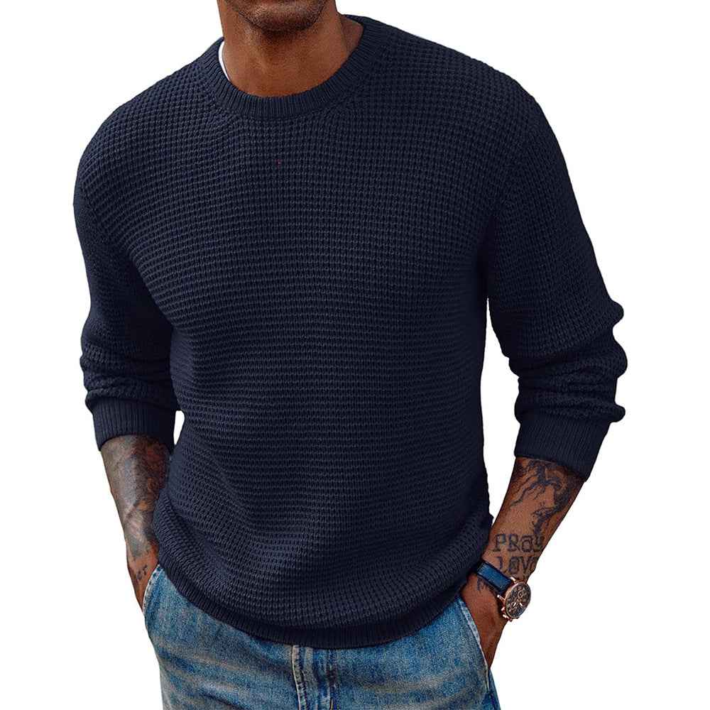 New Solid Color Round Neck Sweater Pullover Men's Clothing