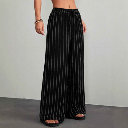 Women's Striped Drawstring Elastic Waist Casual Pants