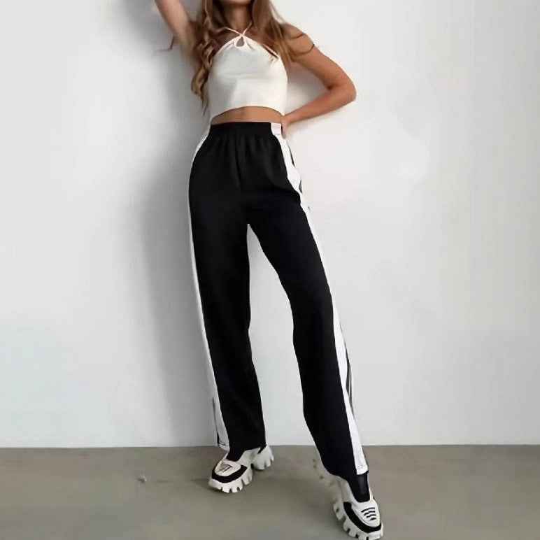 Fashion Trend Stripes Side Button Pants Wide Leg Pants