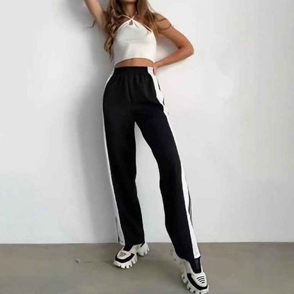 Fashion Trend Stripes Side Button Pants Wide Leg Pants