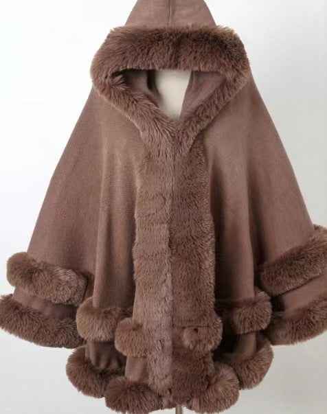 Loose Fur Collar Shawl, Cold-proof Fleece-lined Thick Coat
