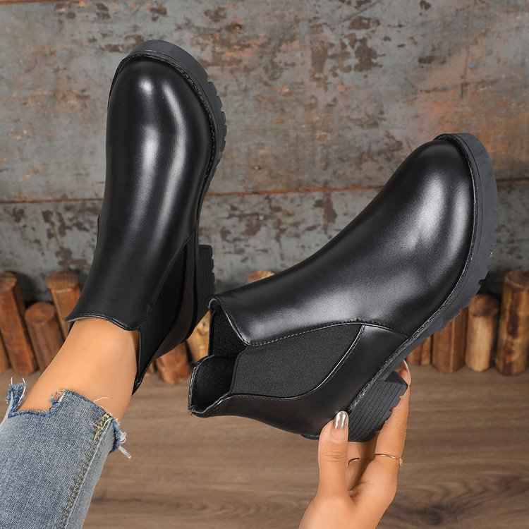 Black Chelsea Ankle Boots Women's Chunky Heel Martin Boots