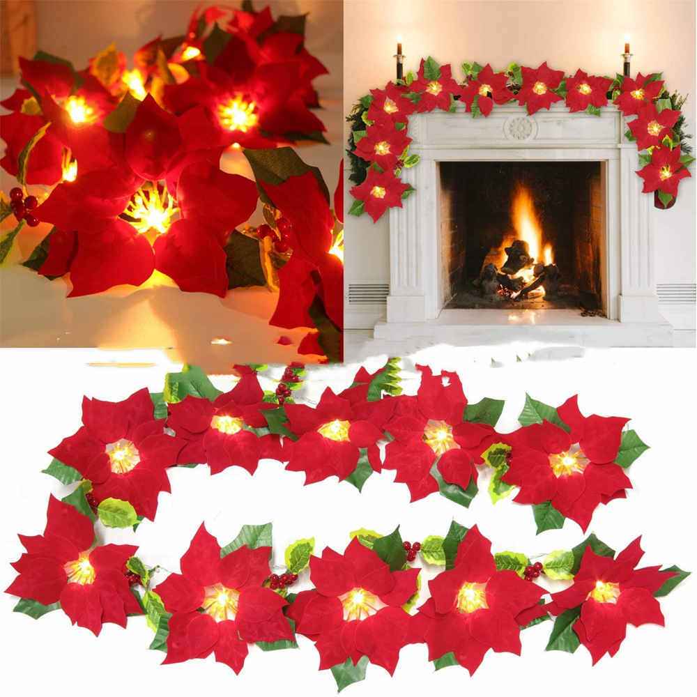 Red Flower String Lights - Door Frame Escalator Decoration with Cloth Flowers (2m) - DropOnline.co