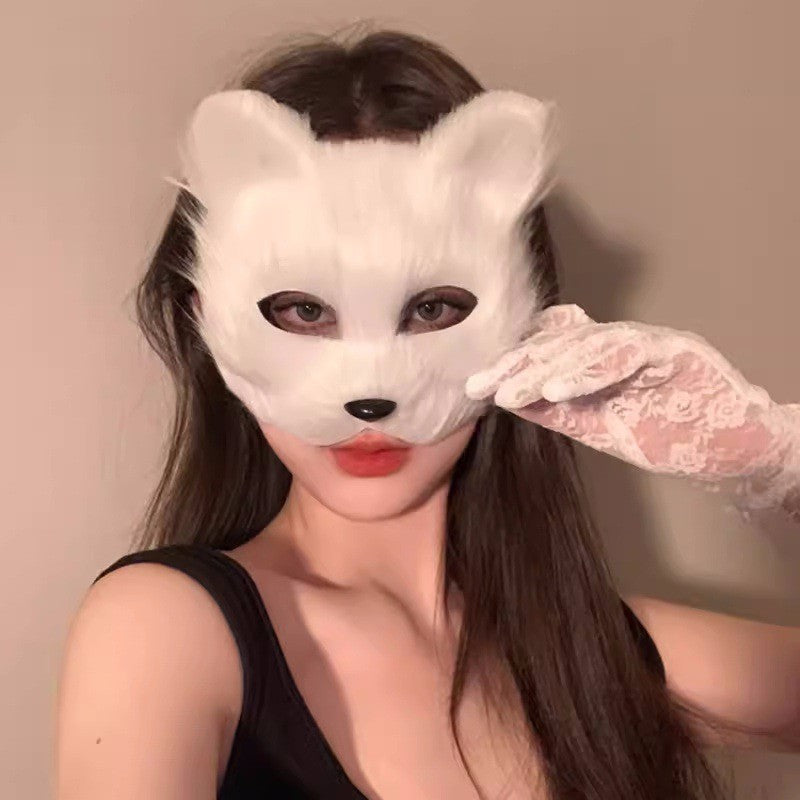 Halloween Half Face Mask - Werewolf White Design