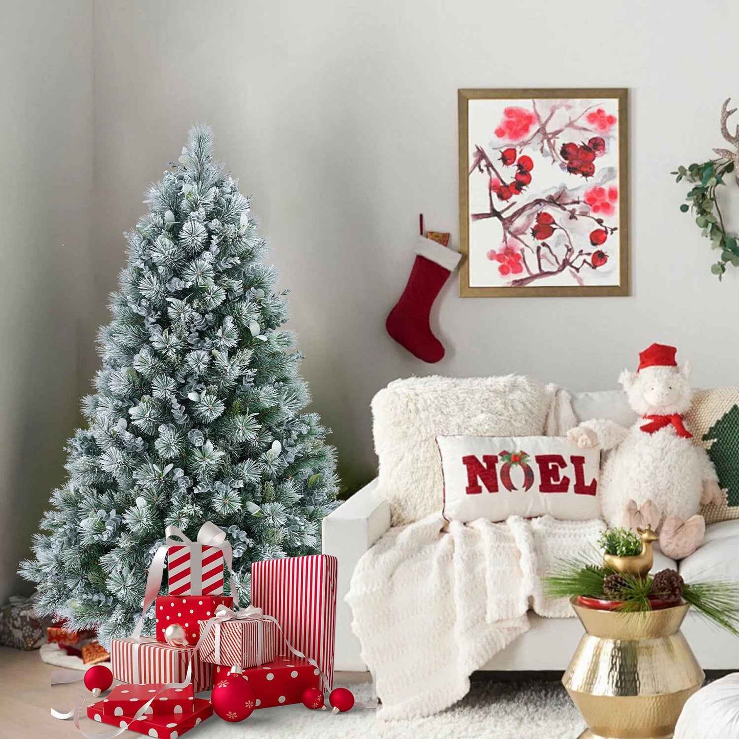 4FT Snow Flocked Christmas Tree - Premium Artificial with 404 Mixed PE Leaves