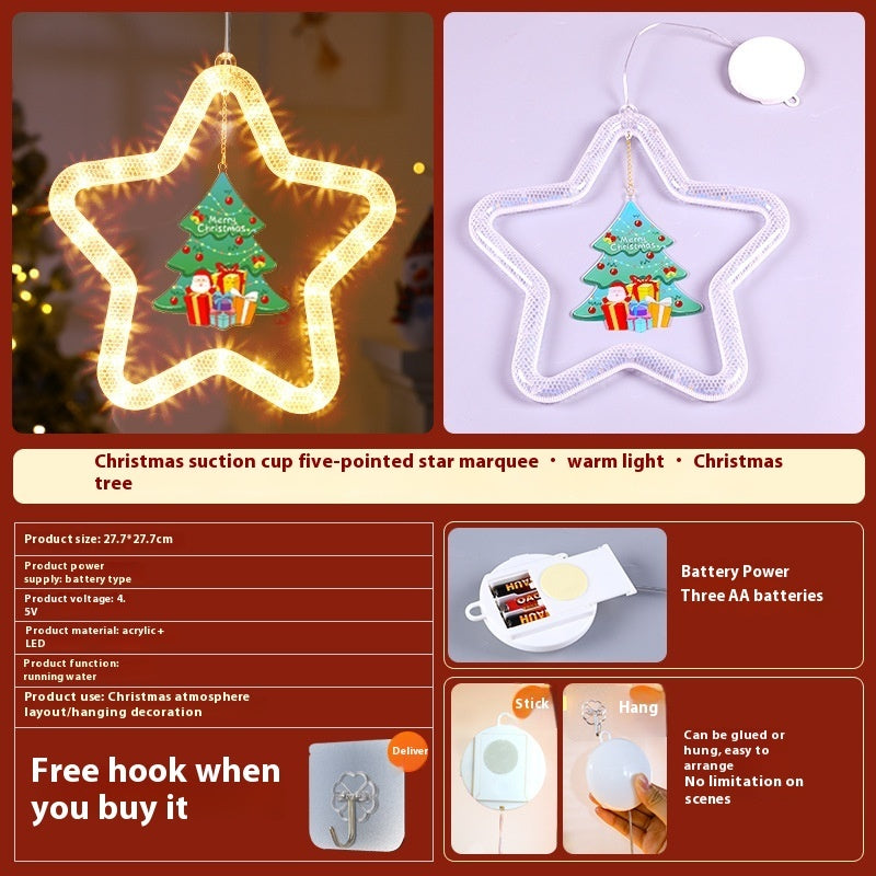 Christmas LED Star Pendant Light - Battery Powered Window Door Decoration with Adhesive