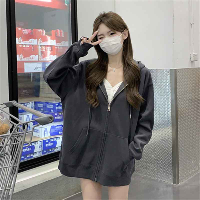 Hooded Loose All-matching Zipper Cardigan Sweater