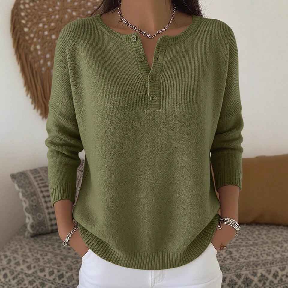Woolen Button V-Neck Women's Sweater