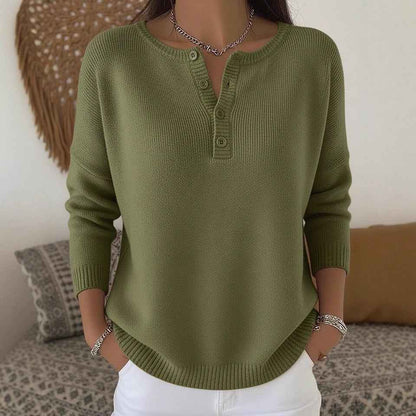 Woolen Button V-Neck Women's Sweater